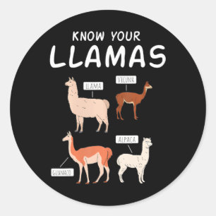 Sticker Rond Espèces d'Alpaca et de Llama Pérou Amérique du Sud