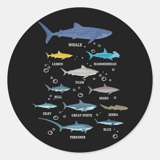 Sticker Rond Espèces de requins Le requin fait face à la biolog (Devant)