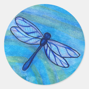 Sticker Rond Espérance Blue Dragonfly Spirit Aquarelle