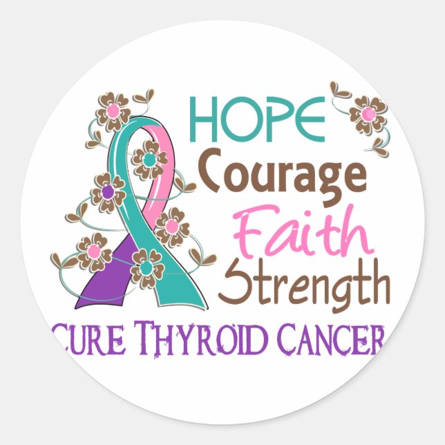 Sticker Rond Espoir Courage Foi Force 3 Thyroïde Cancer (Devant)