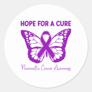 Sticker Rond Espoir de guérison Papillon violet Cancer du pancr