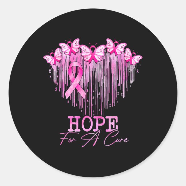 Sticker Rond Espoir D'Une Cure Rose Papillon Cancer Du Sein Con (Devant)