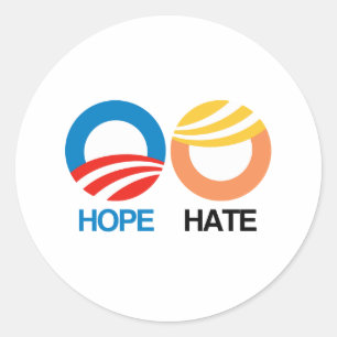 Sticker Rond ESPOIR (Obama) contre la HAINE (atout)