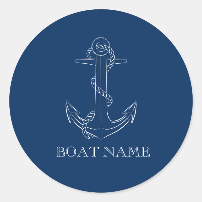 Sticker Rond Esprit nautique Ancre Marine Bleu (Devant)