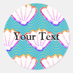 Sticker Rond Esquisses de coquillage Motifs de vague blanc et b