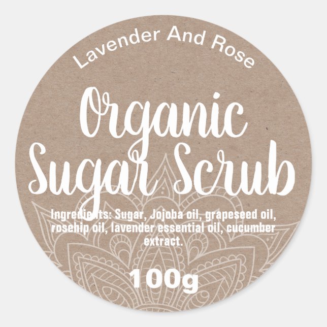 Sticker Rond Essai de sucre Mandala en Kraft biologique (Devant)