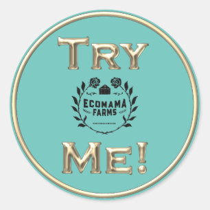 Sticker Rond Essayez-moi Logo Gold Produit Tester Exemple Conte