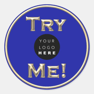 Sticker Rond Essayez-moi Logo Tester Exemple Gold Blue Small Bu
