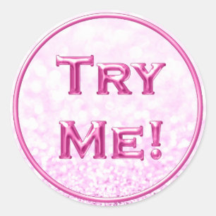 Sticker Rond Essayez-moi Parties scintillant Sparkl Pink Tester
