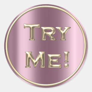 Sticker Rond Essayez-moi Pink Purple Gold Tester Exemple Conten