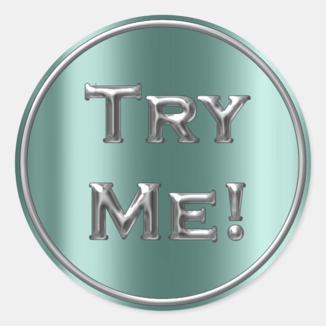 Sticker Rond Essayez-moi Silver Grey Turquoise Tester échantill (Devant)