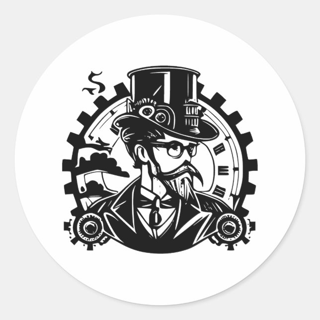 Sticker Rond Essence de Steampunk en noir et blanc (Devant)