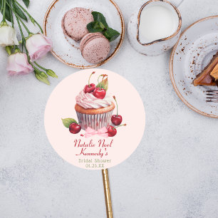 Sticker Rond Esthétique Coquette Rose Ruban Gâteau Cerise Fille