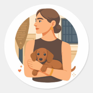 Sticker Rond Esthétique moderne de maman de chien avec un chiot