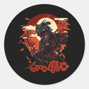 Sticker Rond Esthétique Vintage Samurai japonais Art Samurai Re