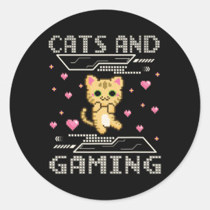 Sticker Rond Et Jouer Pour L'Amoureux des chats Jeu Vidéo Gamer