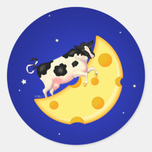 Sticker Rond Et la vache s'est cognée sur la lune au fromage