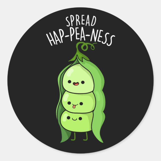 Sticker Rond Étaler Hap-Pea-ness Funny Peas Pun Dark BG (Devant)