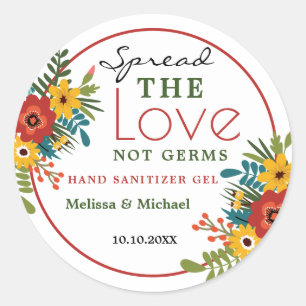 Sticker Rond Étaler l'amour à la main Sanitizer Gel Floral Mari