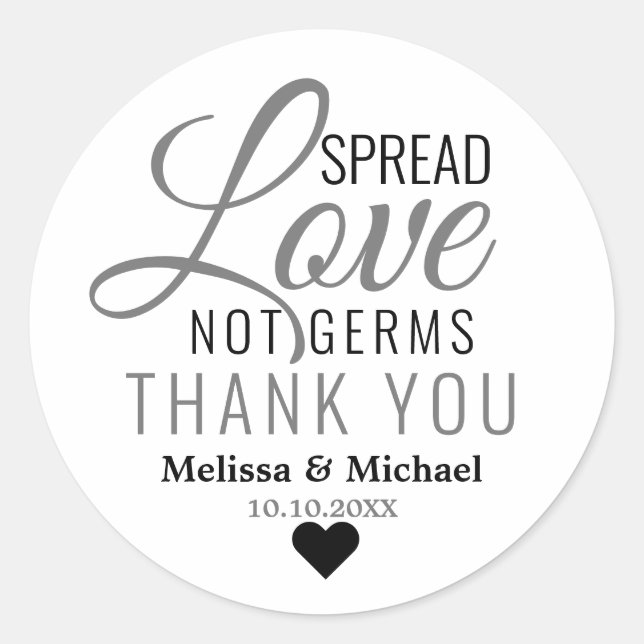 Sticker Rond Étaler l'amour non Germes main Sanitizer Merci (Devant)
