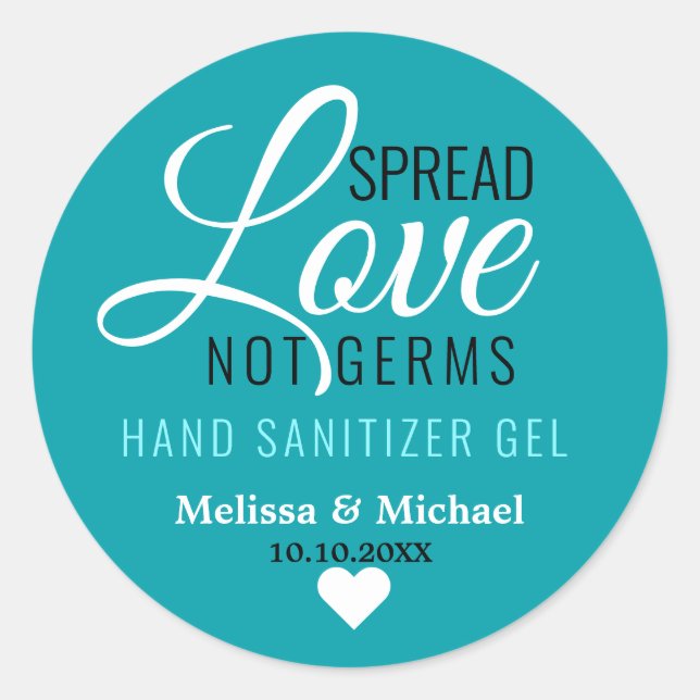 Sticker Rond Étaler l'amour non Germes Mariage Sanitizer Favori (Devant)