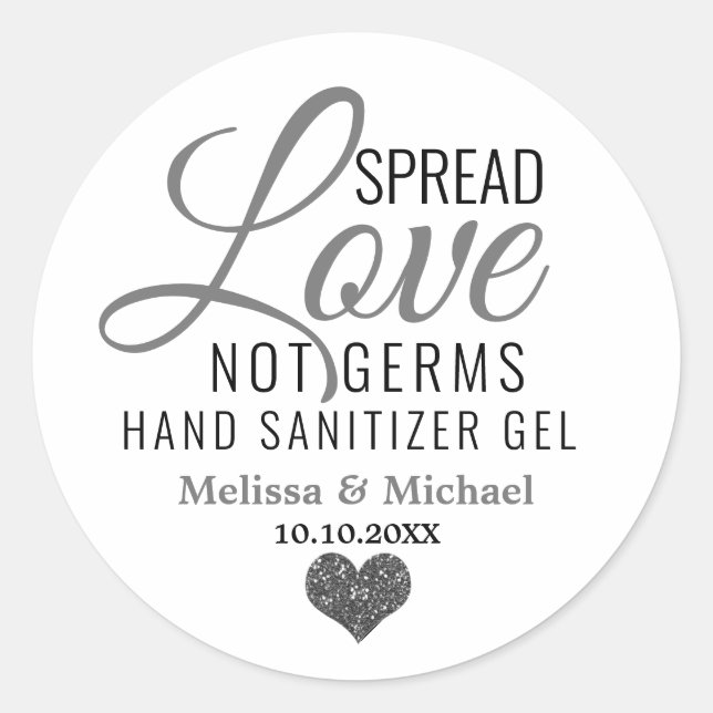 Sticker Rond Étaler l'amour non Germes Sanitizer Coeur d'argent (Devant)