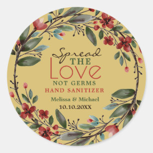 Sticker Rond Étaler l'amour Rouge Floral Wreath Sanitizer Favor