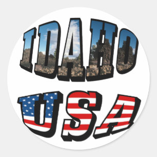 Sticker Rond État de l'image Idaho et drapeau USA Texte