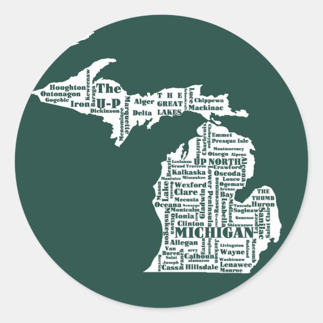 Sticker Rond État vert des villes du Michigan (Devant)