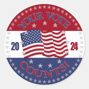 Sticker Rond États-Unis 2024 Drapeau vos comptes de vote