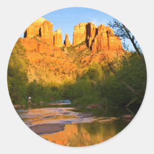 Sticker Rond États-Unis, Arizona. Cathedral Rock au coucher du