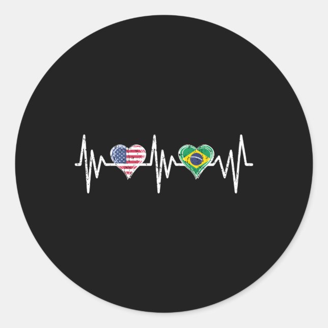 Sticker Rond Etats-Unis Brésil Hebeat Amérique Brésil Drapeau b (Devant)