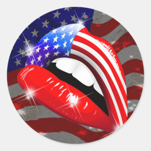 Sticker Rond Etats-Unis Drapeau à lèvres sensuelles