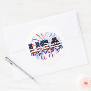 Sticker Rond Etats-Unis drapeau texte parties scintillant feux 