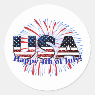 Sticker Rond Etats-Unis drapeau texte parties scintillant feux 