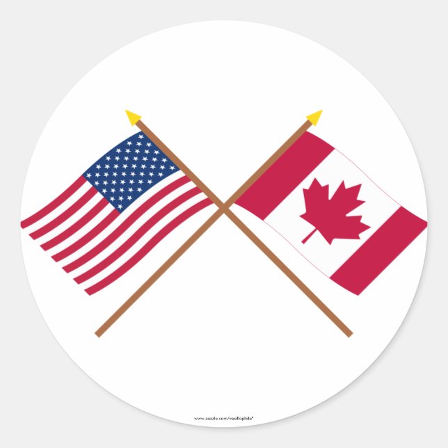 Sticker Rond États-Unis et Canada Drapeaux croisés (Devant)
