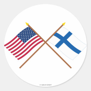 Sticker Rond États-Unis et Finlande Drapeaux croisés