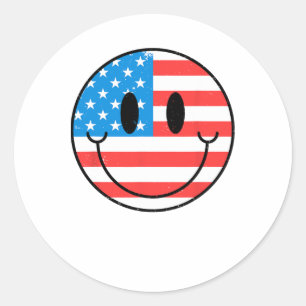 Sticker Rond Etats-Unis Happy Face Smile Drapeau américain 4 ju