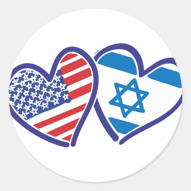 Sticker Rond États-Unis Israël Coeur drapeaux (Devant)