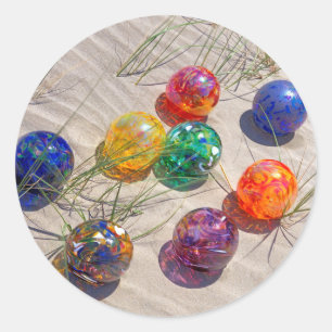 Sticker Rond États-Unis, Oregon. Flotteurs en verre colorés sur