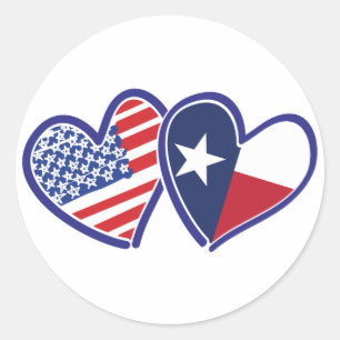 Sticker Rond États-Unis-Texas-Coeur-Drapeau