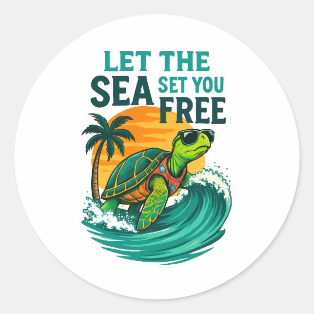 Sticker Rond Été cool - Vibes de tortues marines (Devant)