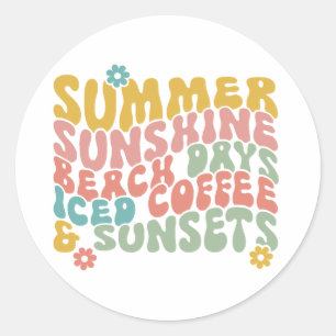 Sticker Rond Été Dit Plage Rétro Couchers de soleil de café gla
