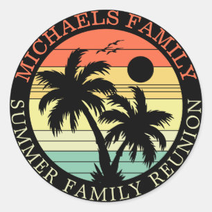 Sticker Rond Été Famille Vacances Coucher de soleil Palm Tree m
