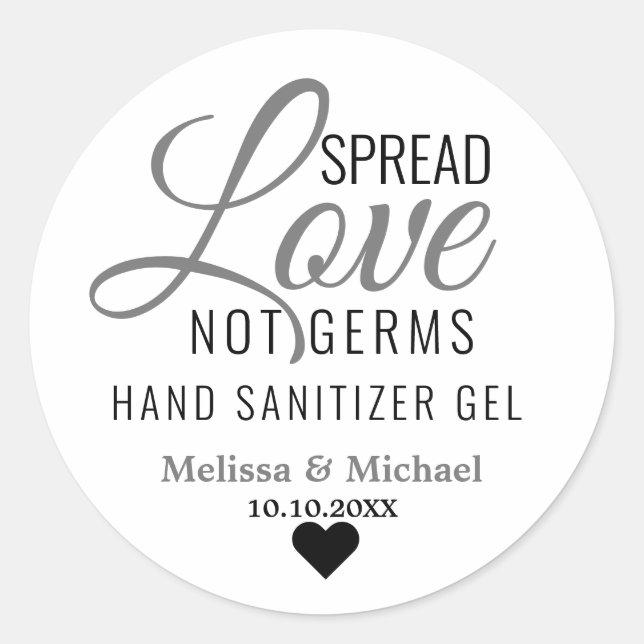 Sticker Rond Étendre l'amour non Germes main Sanitizer mariage  (Devant)