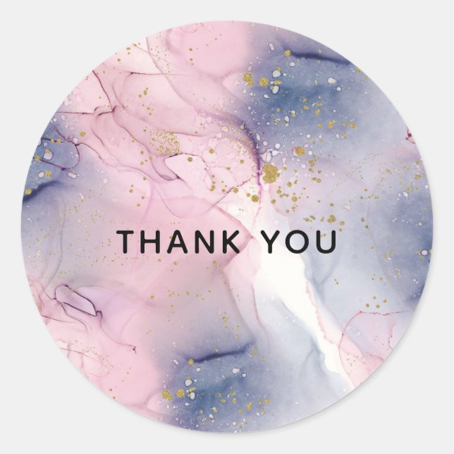 Sticker Rond Ethereal Periwinkle Rose & Gold Inky Imaginaire Pa (Devant)