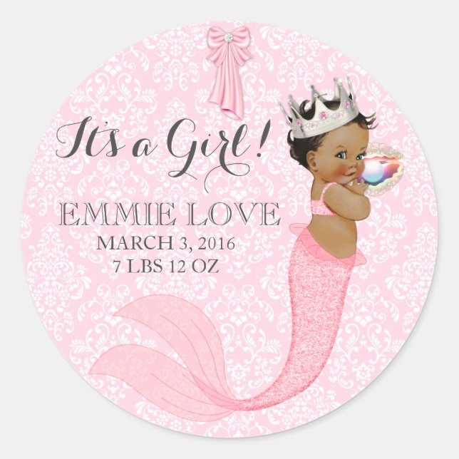 Sticker Rond Ethnic Baby Girl Mermaid Princess Crown (Devant)