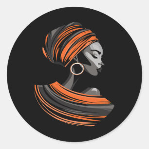 Sticker Rond Ethnic Kente Tissu Tête Envelopper belle femme Afr