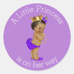 Sticker Rond Ethnic Little Princess Baby shower Purple Gold