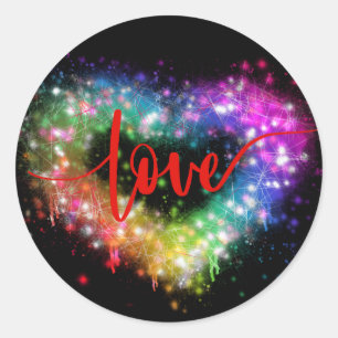 Sticker Rond Étincelle colorée parties scintillant coeur amour 